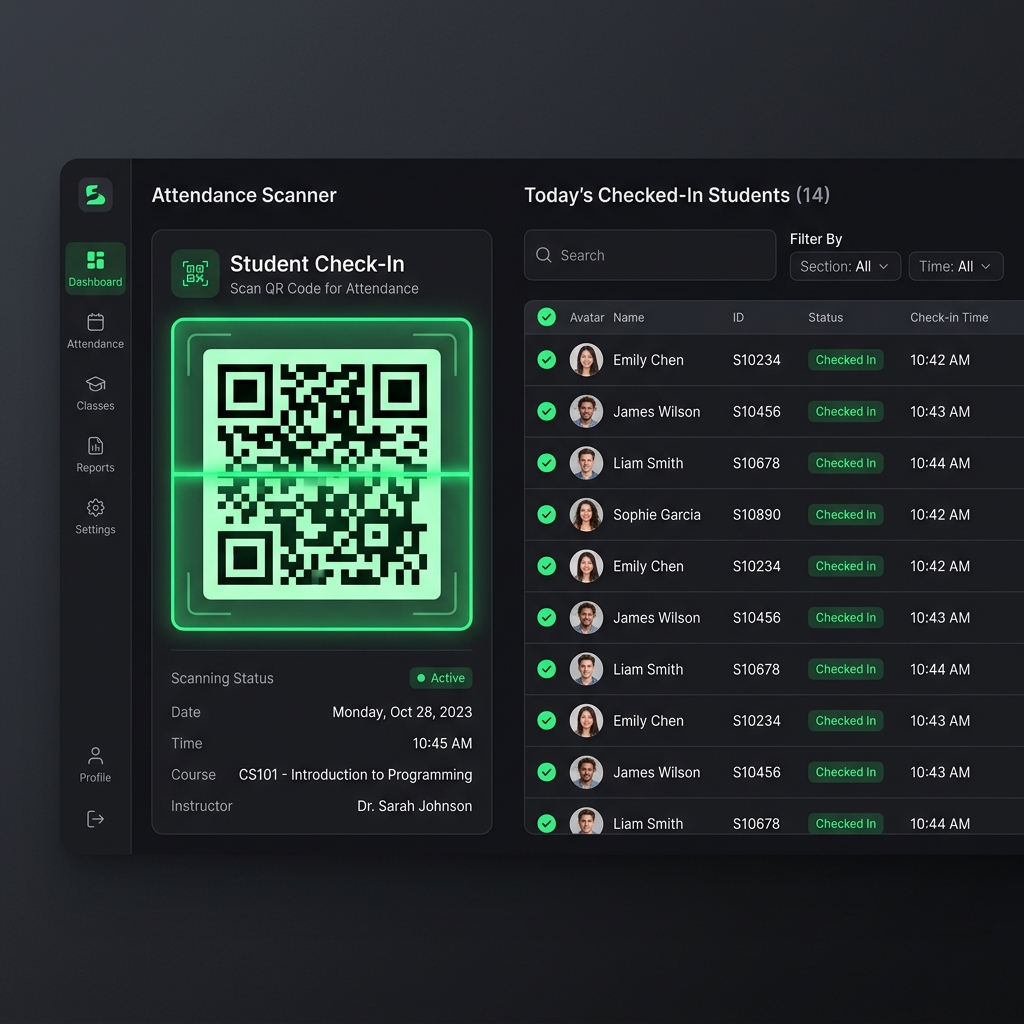Attendance tracking panel layout screen